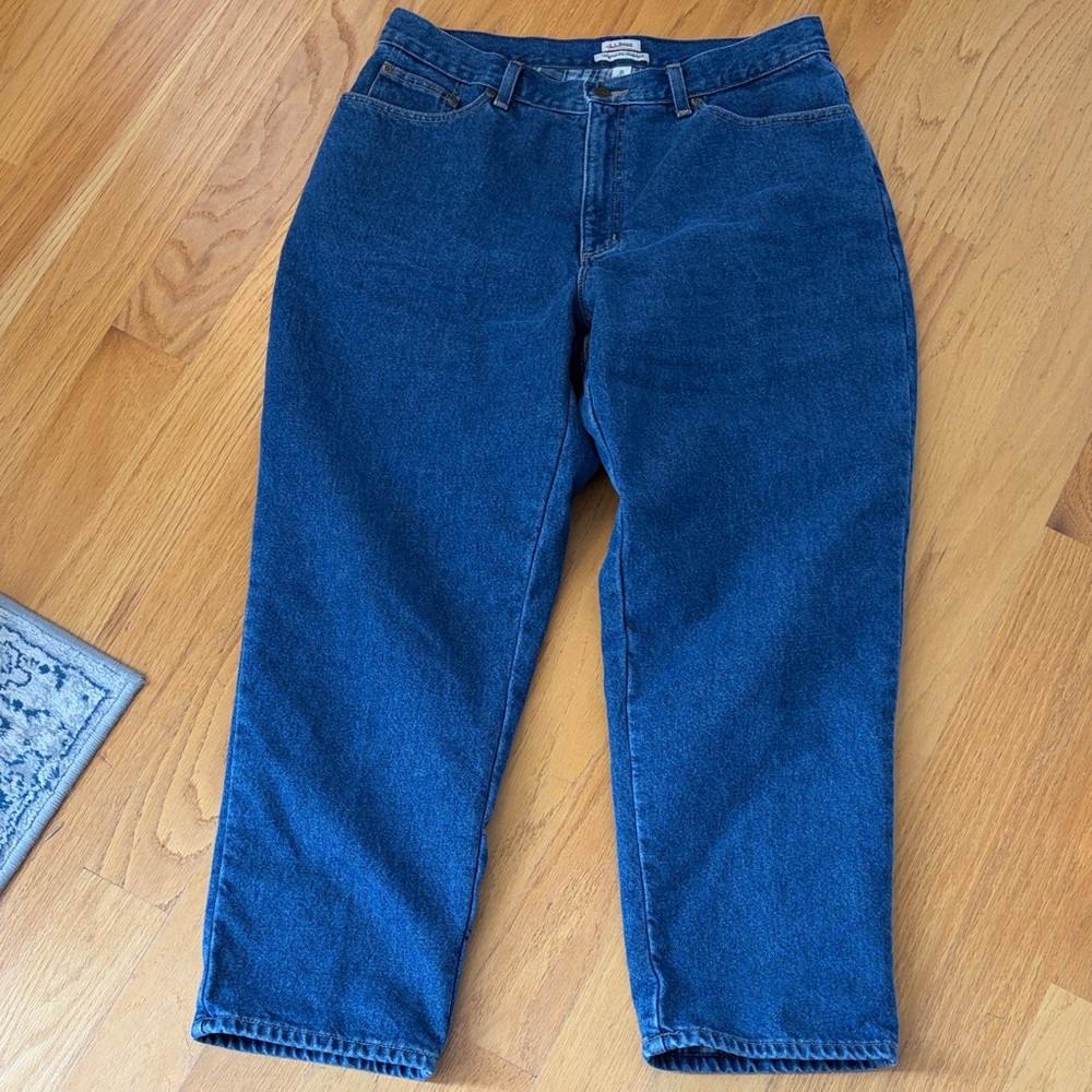 L.L. Bean original fit/relaxed flannel lined jeans size 16 Petite medium wash